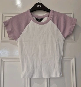 Girls New Look White Lilac Cropped Tshirt Top Age 10-11 Years - Picture 1 of 3
