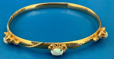Brazalete antiguo de ópalo de oro amarillo de 14k Foto 1 de 4