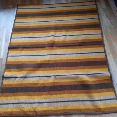 Vintage 60er 70er Jahre Wohndecke Decke Orange Braun Beige Gestreift ca. 180... - Bild 1 von 4