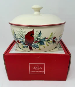 Lenox Wintergrüße bedeckt Kasserolle 32 Unzen Servierschale Vögel Blumen Weihnachten - Bild 1 von 8