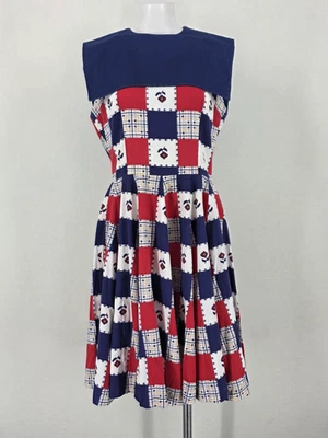 Vestido casero marinero vintage años 70 para mujer S/M rojo blanco azul hasta la rodilla Foto 1 de 4