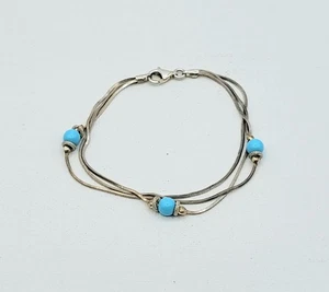 Sterling Silber 3 Kette Türkis farbige Perlen 7" Armband 925 Italien  - Bild 1 von 17