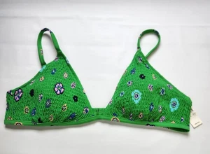 Aerie Damen Triangel Bikini Oberteil Badeanzug Gr. XL grün geblümt gesmokt echt gut  - Bild 1 von 9
