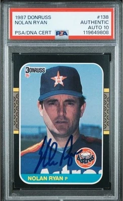 Tarjeta de béisbol 1987 Donruss Nolan Ryan firmada por la corte #138 certificado PSA/DNA automático 10 Foto 1 de 4