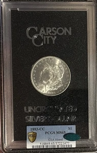 Dólar de plata Morgan 1883-CC GSA PCGS y CAC MS65 - Imagen 1 de 5