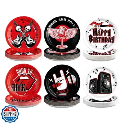 "Platos de papel de fiesta con tema de roca Grencian 60 piezas para música cumpleaños 9"" años 50 re" Foto 1 de 4