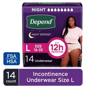Depend Night Defense Intimo per Incontinenza da Donna, Pannolini per Adulti, Conteggio L,22 - Foto 1 di 11