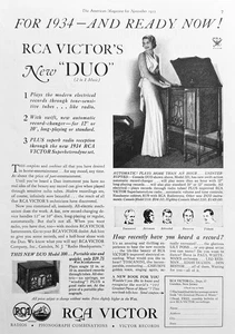 1933 RCA Victor Duo Radio-Phonograph Combination Models Ad #N1180 - Picture 1 of 1