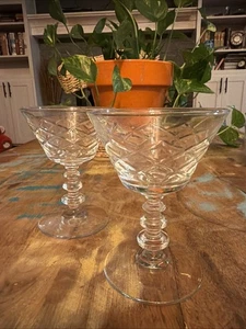 Libbey Rock Sharpe Circle & Square #2002 Tall Champagne Sherbet(s) Set Of 2 - Picture 1 of 7