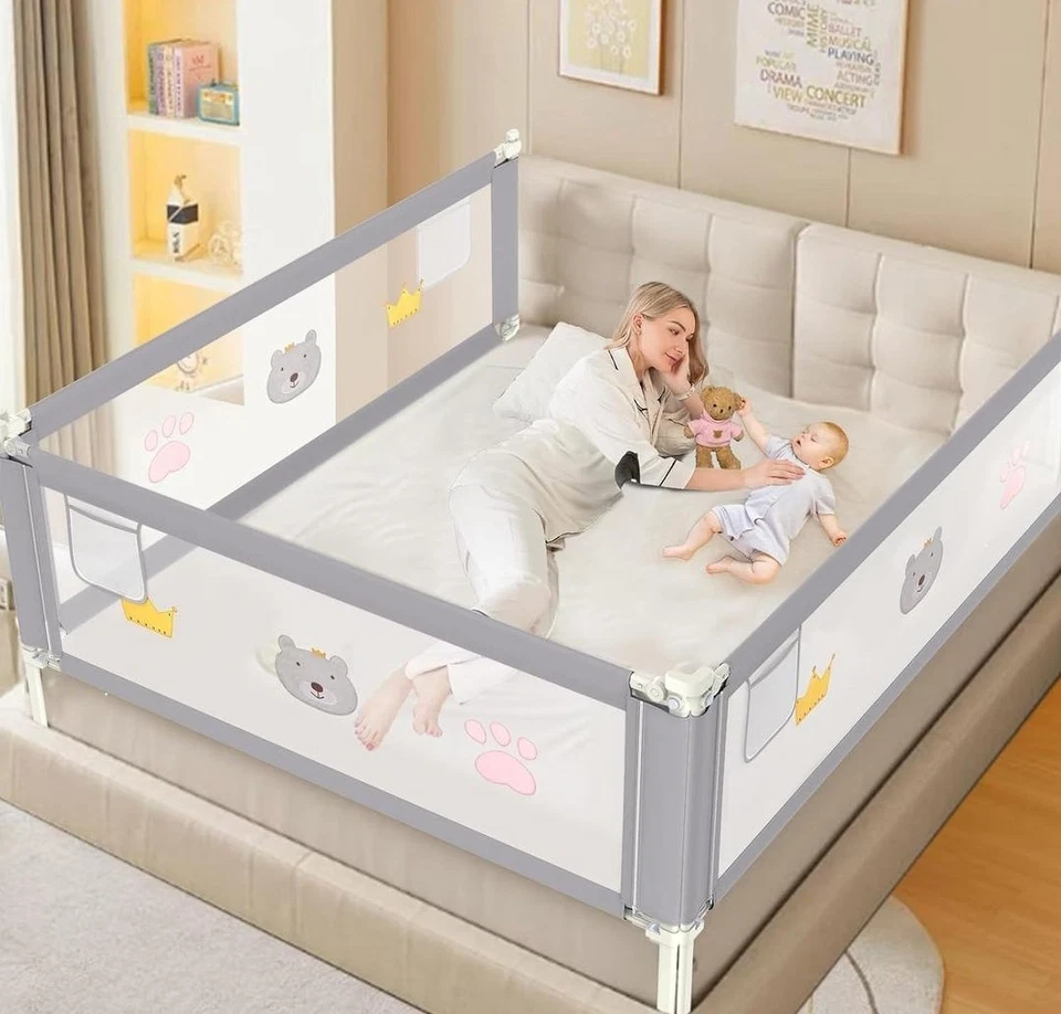 JWPEHOE Height Adjustable Bed Rails (3)  for Toddlers-Queen Bed 78"X78"X59" - Image 1 of 4