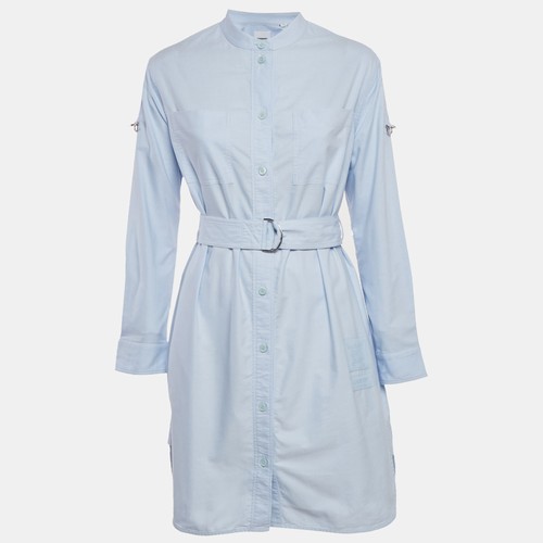 Abito Camicia Corta Burberry Blu Cotone con Cintura S