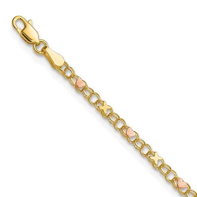 10k Yellow and Rose Gold X's and Hearts Anklet 10 Inch - Image 1 of 4