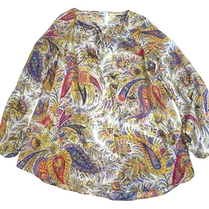 Etro Womens Blouse Paisley Italy-Made Sheer Silk Blend US Sz 8 Tunic Multicolor - Picture 1 of 9