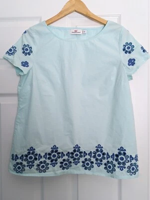 Top manga corta Vineyard Vines verde menta mezcla de algodón ojales encaje talla M  Foto 1 de 4