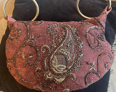 NWOT Maroon Embroidered Tapestry Hobo Bag By paradox 9.5"x 7" - Image 1 of 4