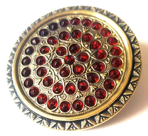 Large Brass with Oodles of Red Faceted Glass Perforates Antique Button 1&3/8" Cover