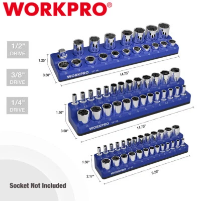 WORKPRO 3PCS Magnetic Socket Organizer Set 1/2" 1/4" 3/8" Dr Metric Socket Trays - Image 1 of 4