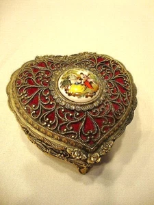 Vintage WESTLAND Sankyo Jewelry Music Box Heart Shape Working w/ Porcelain Japan - Picture 1 of 12