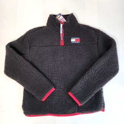 Tommy Jeans 1/4 молнии шерпа флис пушистый свитер женщин XXS совершенно новый с Ярлыками $89 Рекомендуемая розничная цена производителя - Изображение 1 из 4