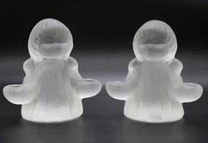 Vintage Christmas Angel Candle Holders, Scandinavian Style Frost Glass Dept 56  - Picture 1 of 4