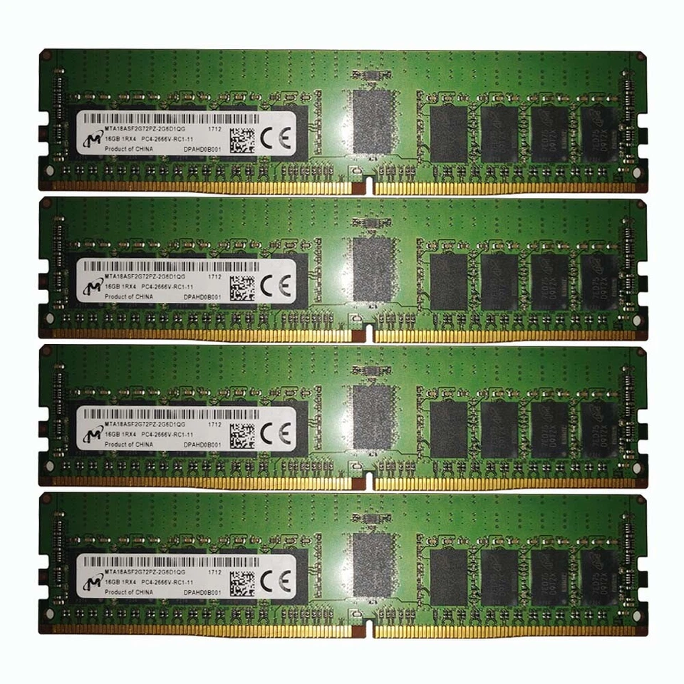 4x 16GB Micron 1Rx4 PC4-21300 DDR4 2666Mhz 288Pin DIMM ECC SERVER Memory RAM - Image 1 of 1