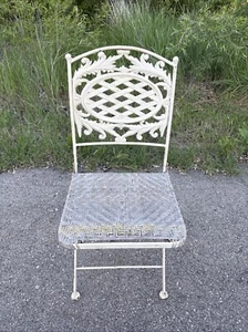 Unique Vintage Folding Chair Wrought Iron Cast Metal Wicker For Repair Victorian - Picture 1 of 23