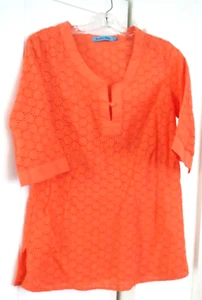Solitaire Swim Brand ~ Orange Crisp Cotton ~ Bathing Suit Cover Up ~ Girls L - Picture 1 of 5