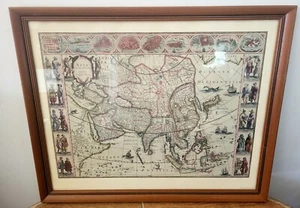 FRAMED Map of Asia by The Famous Blaeu Family, 1662 Penn Prints Map 18" x 22" - Picture 1 of 11