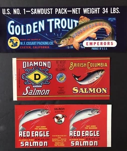 Etiquetas de caja con temas de pescado, lote de 3 diferentes, originales - Imagen 1 de 1