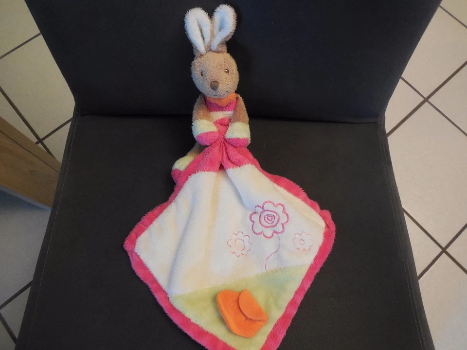 300/ doudou mouchoir lapin blanc rose fleur coeur orange TOODO - Photo 1/1