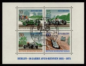 GERMANIA BERLINO 1971 BLOCCO 3 usato 1. DAY AVUS AUTO DA CORSA AUTO D'EPOCA m5252 - Foto 1 di 2