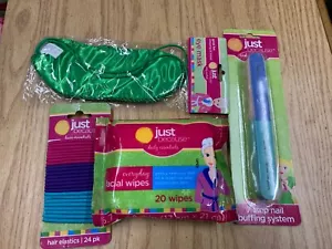 NEW DAILY ESSENTIAL LOT HAIR ELASTICS NAIL BUFFING FACIAL WIPES EYE MASK - Picture 1 of 5