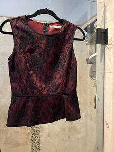 Chelsea & Violet Women’s Top Size M Black Red Lace Sleeveless Peplum M - Picture 1 of 9