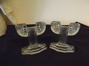 NEW Art Deco Glass Candlesticks Queen Mary Double Armed ANCHOR HOCKING 1936-1940 - Picture 1 of 7