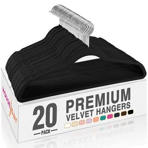Premium Velvet Hangers Non-Slip Thin Flocked Felt Hangers Sturdy Clothes Hang... - Picture 1 of 9