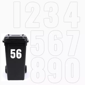 7in White Wheelie Bin House Numbers Stickers Wheely Dustbin Sticker Peel & Stick - Picture 1 of 5