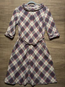LL Bean Plaid Dress Wmns Sz 12P Cotton Silk 3/4 Sleeve 70's Style - Picture 1 of 10