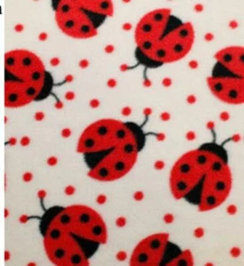 Printed Polar Fleece Fabric Material - LADYBIRDS CREAM - Picture 1 of 1