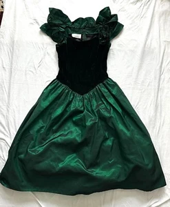 vtg gunne sax by jessica mcclintock emerald green and black velvet dress size S - Picture 1 of 7