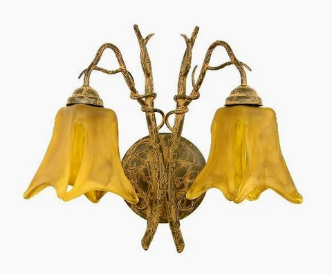 Nature Inspired Double Wall Lamp Iron Sconce with Glass Shades Cover