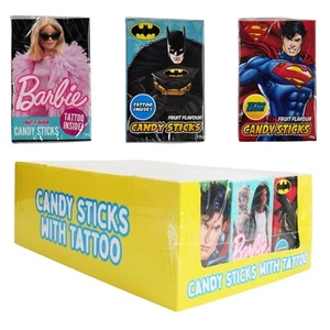 Candy Sticks with Tattoo – Batman, Superman, Barbie - 5 or 36 Pack Fruit Flavour - Picture 1 of 23
