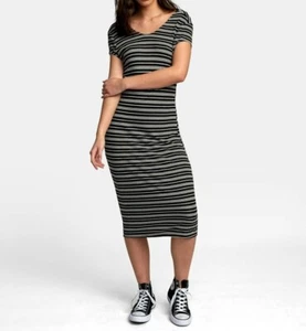 RVCA Women's INTEREST Striped Knit Midi Dress - BLK - Medium - NWT - Picture 1 of 7