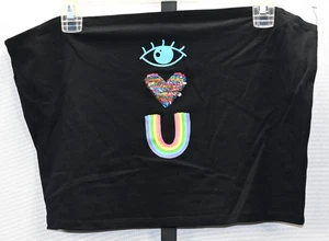 Schwarzes I LOVE U Pailletten Herz Design Übergröße XXL Schlauch Top Neu ohne Etikett - Bild 1 von 3