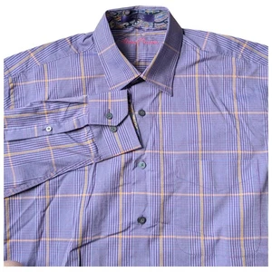 Camisa Alan River Para Hombre Mediana Púrpura Amarilla A Cuadros Abotonada Manga Larga Algodón - Imagen 1 de 7