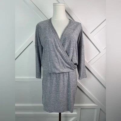 NWT Lou & Grey Soft Knit Surplice Wrap Dress Gray Heathered Long Sleeve Size XS - Image 1 of 4