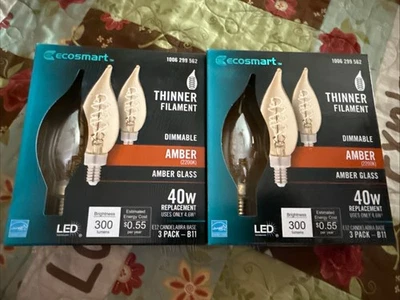 EcoSmart 40w Equivalent B11 Dimmable E12 Candelabra LED Bulb Amber (2) 3 Packs - Image 1 of 2