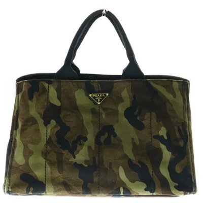 Prada Kanapa Tote Bag Handbag Canvas Khaki Green Gold Hardware Camouflage Bn2020 - Image 1 of 4