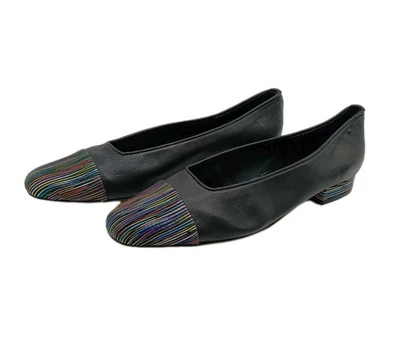 Zapatos de ballet Vaneli de cuero negro multicolor con tacón en la punta para mujer 8,5 M Foto 1 de 4
