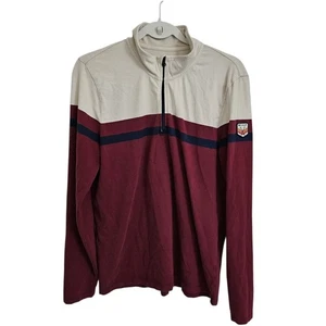 Marine Layer X Lost & Found Sweater Mens Medium Red Cream Quarter Zip Outdoor - Picture 1 of 10