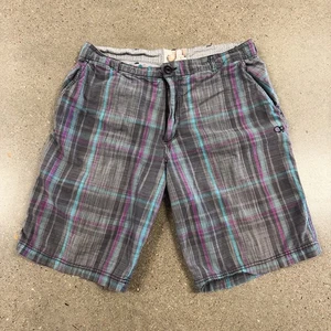 Op Shorts Mens Medium Gray Purple Blue Plaid Casual Lightweight Pockets Summer - Picture 1 of 6